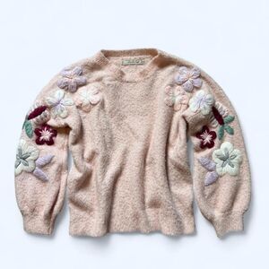 Boundless North Women's Baby Pink Sweater with Floral Embroidery